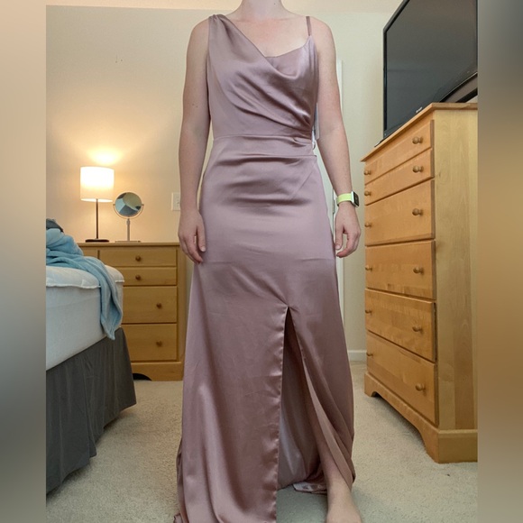 Revelry Satin Dress in Rose Quartz - Picture 1 of 5
